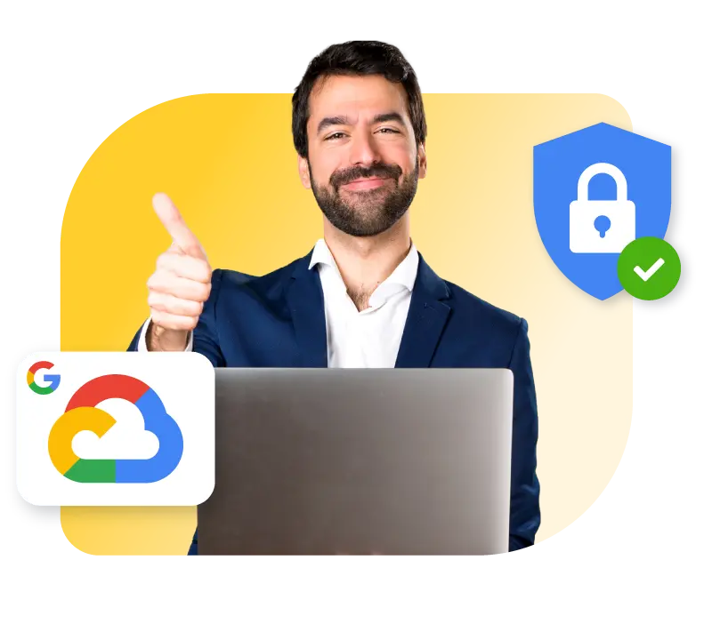 Escudo de seguridad representando la protección de datos en Google Cloud y el estándar MTCS Nivel 3.