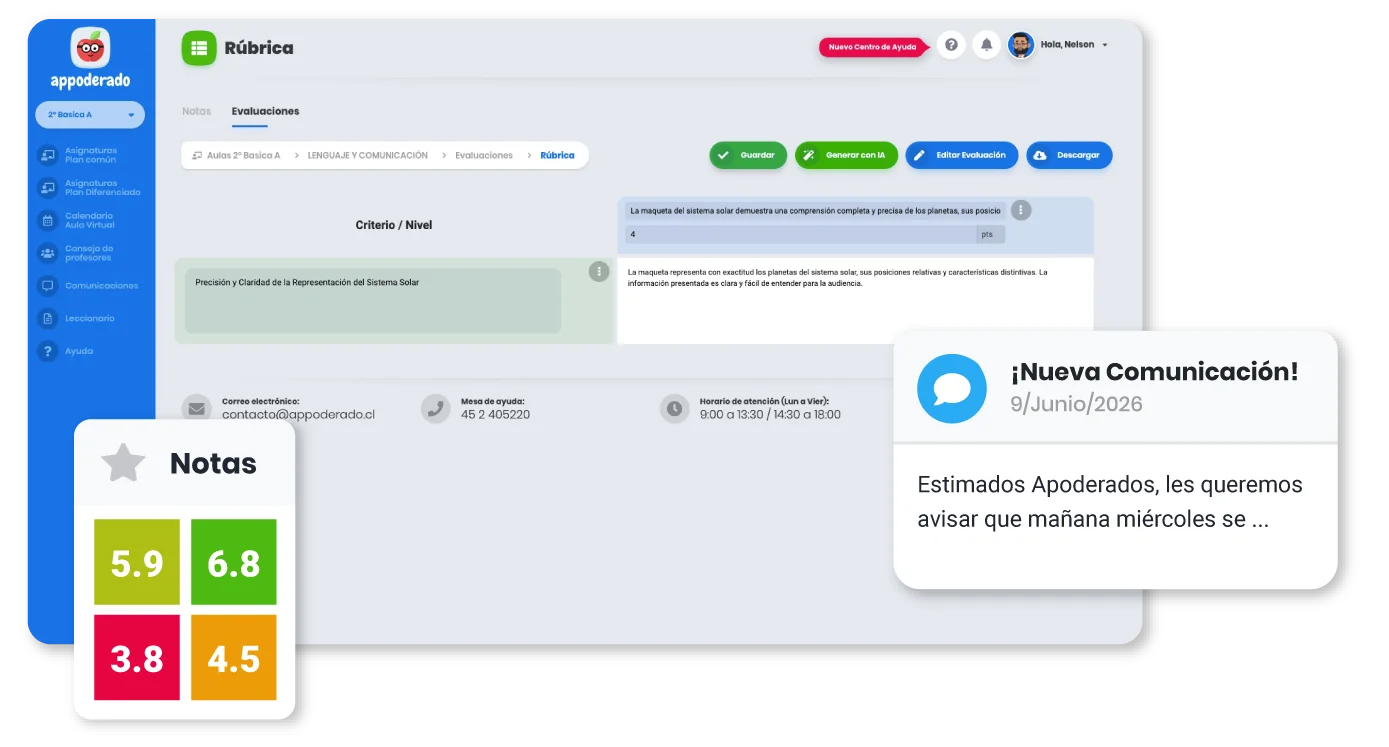 Plataforma de gestión pedagógica con libro de clases digital para colegios en Chile.